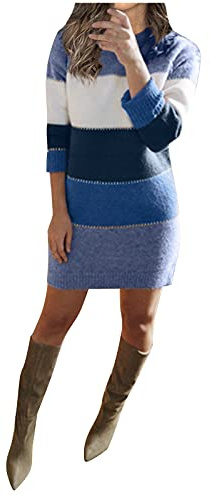 Générique Femme Robe Pull Hiver col rond Manche Longue Tricot Robe Laine Femme Robe de Soirée Robe Décontractée Haut Élégante