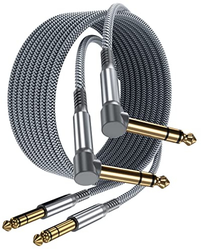 Elebase 1/4 Inch TRS Instrument Cable 15ft 2-Pack,Right-Angled to Straight 6.35mm Male Jack Stereo Audio Cord,6.35 Balanced Interconnect Line for Electric Guitar,Bass,Keyboard,Mixer,Amplifier,Speaker