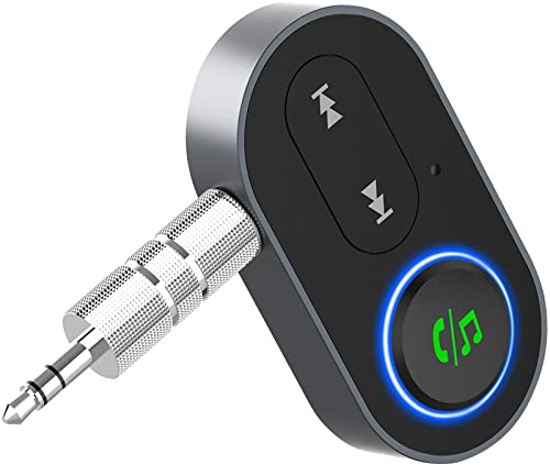 Auxiliaire Bluetooth Voiture, Lecteur MP3 avec Connecteur Bidirectionnel 3,5 mm Amovible/Microphone/Mains Libres