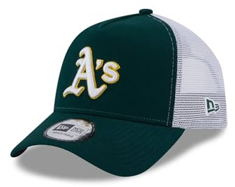New Era Oakland Athletics MLB Team Script Green White A-Frame Adjustable Trucker Cap