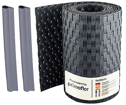 Sichtschutzstreifen POLYRATTAN 19 x 225 cm Anthrazit für Doppelstabmattenzaun, UV-beständig & wetterfest, Windschutz/Sichtschutz, 1,1–1,2 mm, inkl. 2 Befestigungsklammern pro Rolle