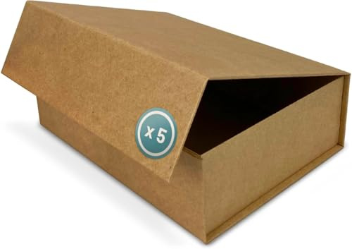 Verpackungswelt Geschenkbox Mit Deckel - 23 X 17 X 10 Cm (5er Pack) - Karton Mit Magnetverschluss - Perfekt Für Geburtstag, Hochzeit, Weihnachten Und Geburt - Braun
