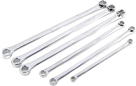 6 Stück/Set 23/40 cm Langer Metall-Doppelring-Ringmaulschlüssel Chrom-Vanadium-Stahl 8 mm – 19 mm Ratschenschlüssel