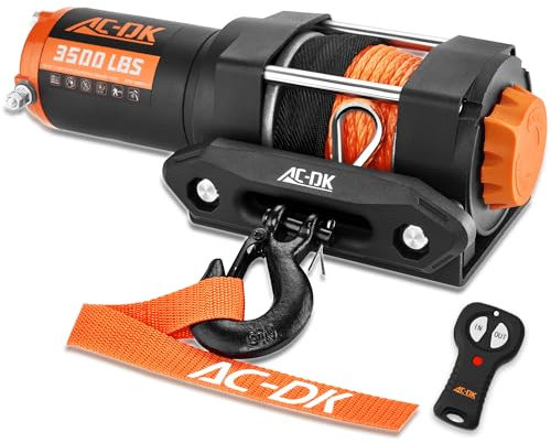 AC-DK Kit de cuerda sintética para ATV/UTV de 3500 libras, cabrestante de 12 V con control remoto inalámbrico para remolque, barco, RV, cabrestante impermeable con placa de montaje y control remoto