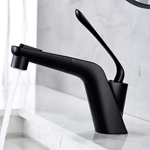 Waschtischarmatur mit ausziehbarer Brause Messing Einloch-Heiß- und Kaltwasser-Multifunktions-Teleskop-Badarmaturen-Schwarz (Color : Noir)