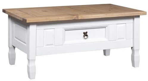Accent Tables Couchtisch, mexikanische Kiefer, Corona-Serie, Weiß, 100 x 55 x 45 cm