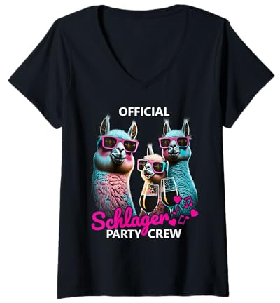 Damen Official Schlager Party Crew T-Shirt mit V-Ausschnitt