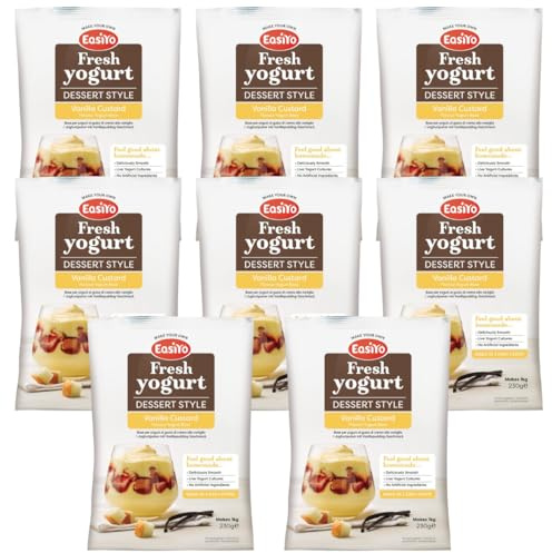 EasiYo Joghurt Dessert Vanille-Custard, 8 Beutel | Jeder Beutel ergibt 1 kg Joghurt