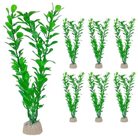 TYGFRT 6 Artificial Plants for Fish Tank, Aquarium Accessories, Plastic Aquatic Plants, Decorations and Ornaments (Green)