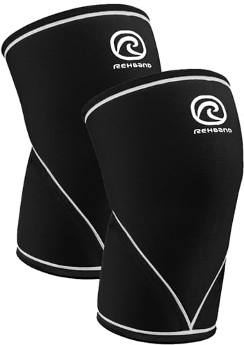 Rehband V-Kniebandage für Kraftsport 7mm aus SBR/Neopren, wettkampfgeeignet Powerlifting Bandage, Knee Sleeves Gym, Crossfit, Fitness & Gewichtheben, Color:Black - Pair, Size:M