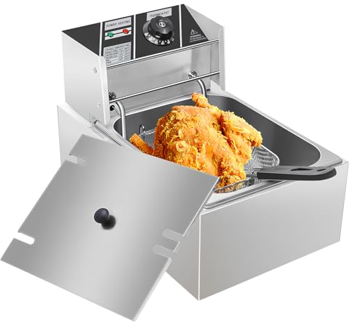 Deep Fat Fryer 6 Litre, 220V, 2500W,Electric Deep Fryer, Frying Machine With Removable Oil Basket, Lid, Countertop Stainless Steel Commercial Kitchen Fat Fryer, Ideal For Fried Chicken, Chips,Donuts