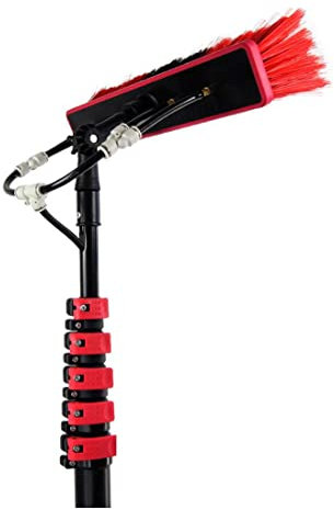 Kit de Cepillo de Lavado con Agua para limpiacristales telescópico (3,6 m-10,8 m), de Limpieza de Ventanas y Paneles solares con Cepillo y Palo telescópico, Herramienta de Limpieza de Ven
