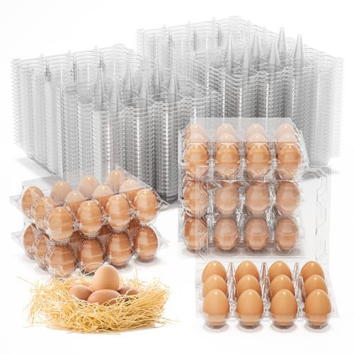 180 Stück Eierkartons, 12 Stück, transparent, leere Eierkartons für frische Hühnereier, 3 x 4 Fächer, wiederverwendbare Eierhalter für den Kühlschrank, Hühnerzucht, Familienaufbewahrung und