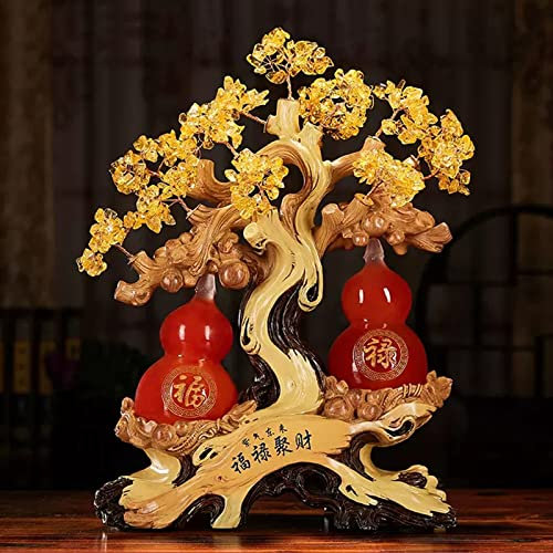 YQINQIN83B Schreibtisch deko Kristall-Geldbaum, Kürbis, Feng Shui, Glück, Reichtum, Baum, Dekoration, Werbegeschenk for Büro, Zuhause, Wohnzimmer Decoración del hogar(Klein)