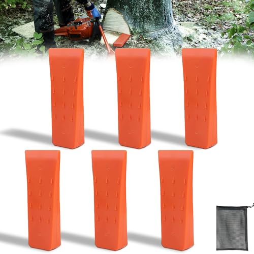 6 Stück Kettensägen Fällkeil：6 Zoll Fällkeil Set Fällkeil Kunststoff Robust und Langlebig Forst Zubehörwerkzeug mit Tasche für Holzfäller zum Kontrollierten Fällen von Bäumen Schlagfest