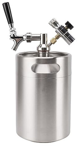Fassbier-Zapfanlage, Mini-Edelstahl-Bierfass mit 60-psi-Messgerät, Zapfventil, 5 L, Unter Druck Stehendes Mini-Bierfass, Tragbares Bier-Growler-Zapfsystem für Kaffee in der Hausbar
