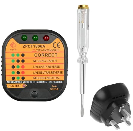 FunnAura Plug Socket Tester UK with Lcd Display, 220V-250V Electric Socket Tester with Rcd Gfci Trip for Power Plug Wiring Detection
