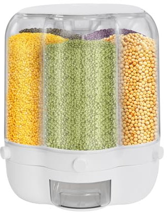 Beaudreaul Distributore di cereali rotante a 6 griglie - Dispenser di cereali - Dispenser di riso rotante - Organizzatore di stoccaggio di cereali - 6 griglie rotanti Contenitore in PP