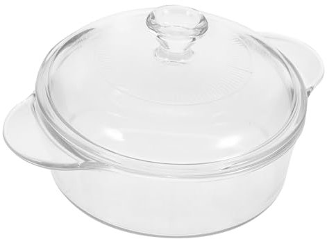 VINTORKY Glass Salad Bowl Lid 1l Heat-Resistant Glass Deep Serving Bowl Suitable for Dessert and Food Storage Extended Handles