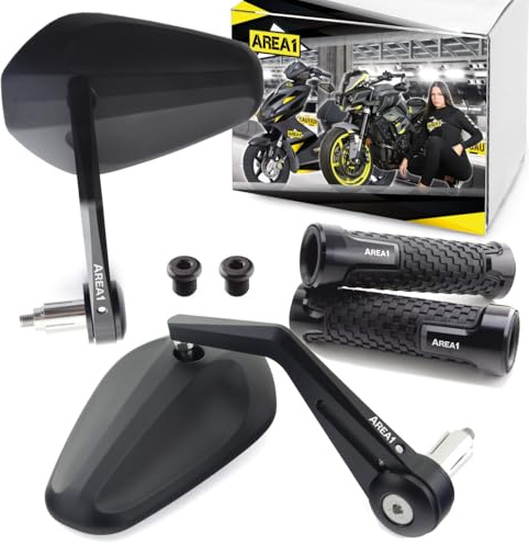 Area1 universal Motorrad Griffe + Lenkerendenspiegel Rückspiegel Paar e-geprüft kompatibel mit Duke SMC/R MT07 MT09 MT125 Z900 Z650 Z500 Z125 CMX Hornet