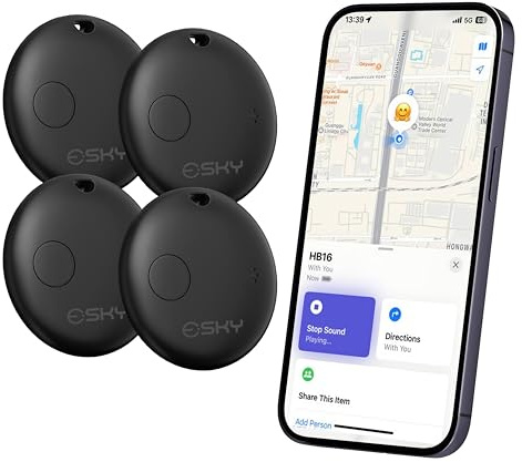 Esky Smart Tag Pro, Tracker Tag med var är app (endast iOS), Bluetooth Tracker för bagage plånbok nyckelsökare för nycklar resväska pass IP67 vattentät med batteri 4-pack