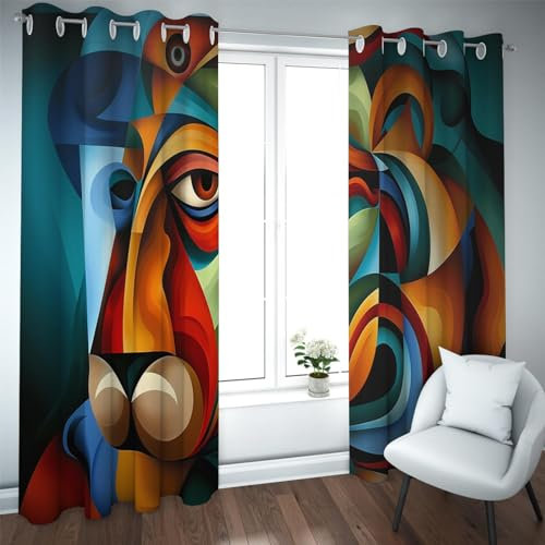 TOANGWALL Abstract Style Blackout Curtains for Sliding Glass Door Colorful Geometric Animal Cow Pattern Heat Blocking Window Drapes 2 Panels W90xL108in