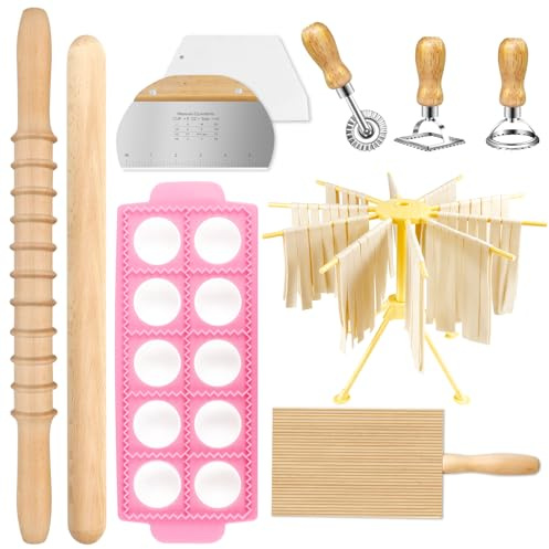 Pasta Making Tools, 10 PCS Pasta Making Kit with Pasta Drying Rack Pasta Making Accessories Ravioli Pasta Cutter Set