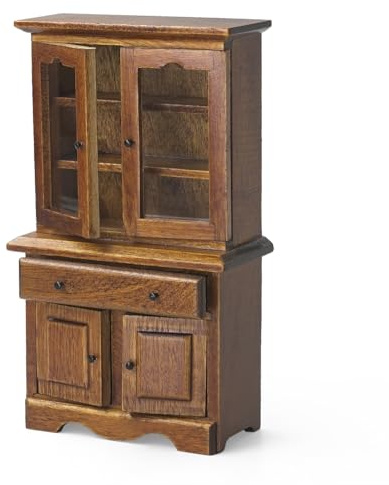 Odoria Puppenhaus Schrank Miniatur Bücherregal: 1/12 Maßstab Wichtel Küchenregal Braun für Esszimmer Wohnzimmer Viktorianisch Vintage - Mini Wandregal Möbel Holz Bibliothek Büro Antik