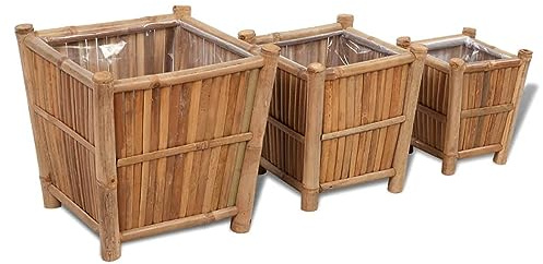 Tidyard Lits surélevés en Bambou avec Doublure en Nylon 3 pcs Bac de Plantation pour Cultiver Fleurs, Herbes, Plantes, Extérieur Jardinière Potager pour Terrasse, Balcon