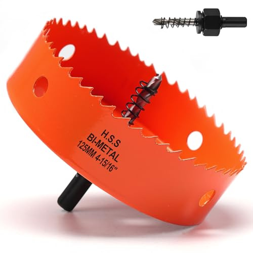 Lochsäge 125 mm, Lochsäge mit Bohrer für Holz, orangefarbener Bimetall-Lochschneider, glattes Schneiden für weiches Metall, Trockenbau und Kunststoff