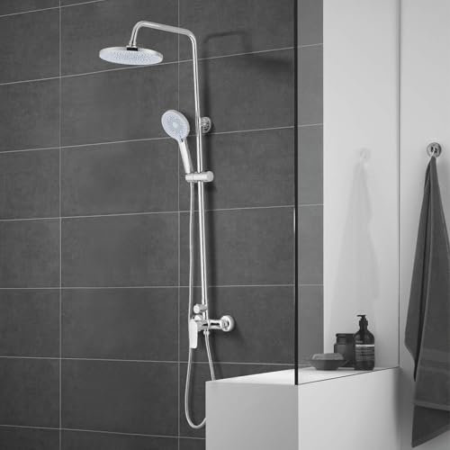 Columna de Ducha STANEW,Conjunto de Ducha,Columna de Ducha para Baño,Conjunto de Ducha Mecánica con Cabeza de Ducha Redonda y Manguito en ABS con 3 Chorros