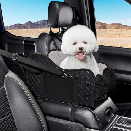 GGW Asiento de Seguridad Impermeable para Mascotas en Coche - con Doble Fijación, Bolsillos Laterales y Montaje Rápido, Adaptable al 99% de Reposabrazos (Cuero)