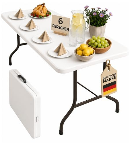 KARAT- Buffettisch Tisch klappbar Kunststoff 180x75 cm - Buffettisch mit Tragegriff - Klapptisch für Garten Terrasse und Balkon - Campingtisch 6 Personen (Akita)