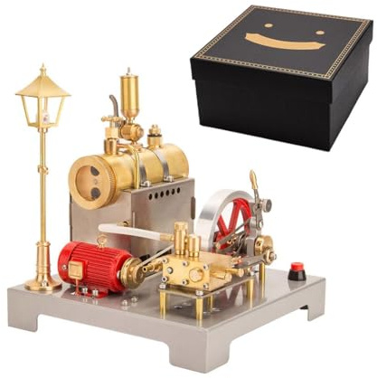 RCXTechPro RETROL SE-02 Dampfmaschinen Modellbau – 100 Teile Voll Metall Umkehrbarer Horizontaler Steam Engine Motor mit Generator, Kessel & Straßenlaterne für Ingenieure Wissenschaftliches