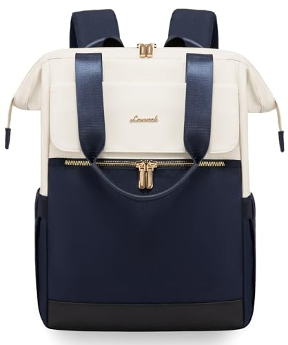 LOVEVOOK 17.3 inch Laptop Rucksack Bag for Ladies, Backpack Womens, Daypacks for Office Teacher Nurse, Fashion School Bags for Work University Travel Business, Beige - Navy Blue