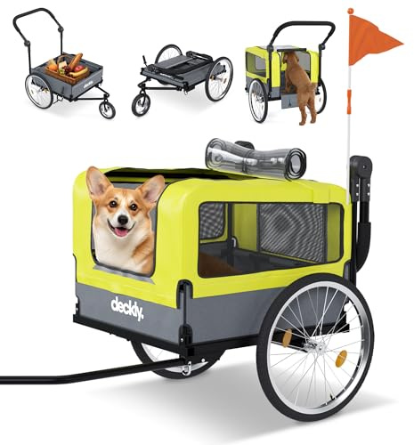 Deckly 4in1 Dog Bike Trailer - Dog Bicycle Trailer Attachment with 88lb Max Weight, Smooth Rolling Wheels Stroller - Pet Bike Carrier for Dogs, Versatile Pulling Cart for Cargo & Small/Large Dogs