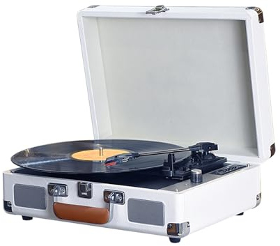 Jeffergarden Retro Skivspelare med Trådlöst Ljud 33 45 78 Varv/Min Skivspelare för USB SD -kortuppspelning Inbyggd Högtalare 3,5 Mm Ljudport (Vit)