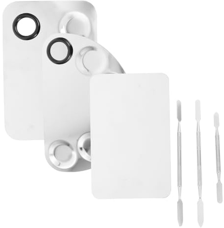 PACKOVE 3sets Stainless Steel Makeup Palettes Makeup Pigment Mixing Plate Manicure Palettes for Nail Art Tool Mixing Spatulas