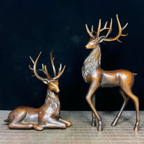 OLSKFUH Stück Antike Hirschskulptur Aus Bronze, EIN Paar Exquisite Sikahirsch-Statue, Modell, Kunsthandwerk, Schreibtisch-Ornament, Bar, Zuhause, Wohnzimmer, Bücherregal, Weinschrank,