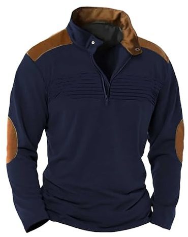 Generisk arbetströja för män, vintertröja, halv dragkedja, sweatshirt, ståkrage, tröja, tjock termotröja, halv dragkedja, tröja, färgblock, tröja, sport, avslappnad, långärmad tröja, marinblå, 3XL