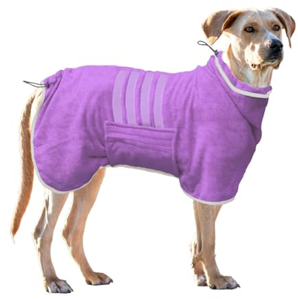Hunde-Bademantel, Handtuch, Mikrofaser-Material, schnell trocknend, super saugfähig, schnell trocknend, feuchtigkeitsabsorbierend, mit verstellbarem Kragen und Taille (Lila, XL)
