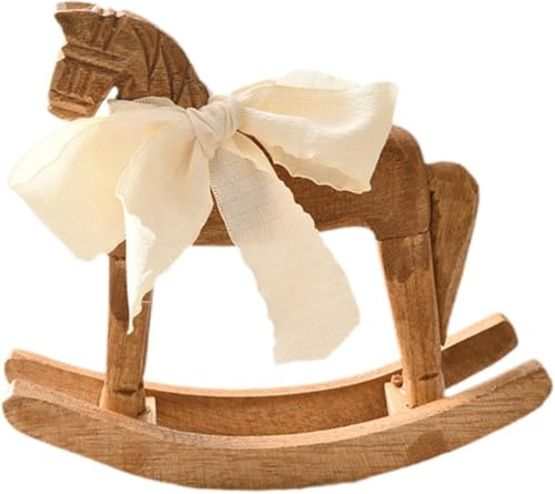 Dekorative Schaukelpferd Holzstatue Holzpferd Vintage mit schleife als Tortenaufsatz, Schreibtischdeko, einzigartige dekorative Sammlerfigur als Tischdekoration Weihnachtsgeschenk
