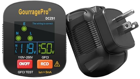 GourragePro GFCI Outlet Tester with LCD Display, Standard 3-Prong 110V-250V AC Outlet Tester Plug in,Voltage Socket Checker,Electrical Diagnostic Tool for Home Outlets