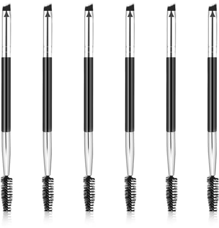 6 Pieces Dual-Ended Brow Brush, Eyebrow Brush, Angled Eye Brow and Spoolie Brushes, Shaping and Filling Eyebrows, Eyebrow Spoolie Brushes for Precise Brushing, Black