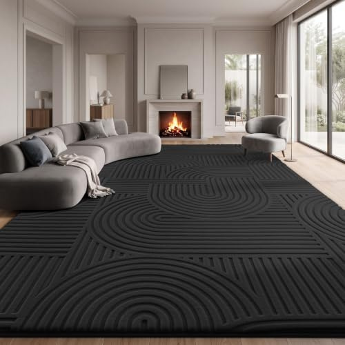Sour Lemon Groß Teppich Wohnzimmer 200x300cm, Flauschiger Schwarz Teppiche | Waschbarer Kurzflor Teppich Kreis Design, Rutschfeste Teppiche für Schlafzimmer, Esszimmer, Küche und Büro