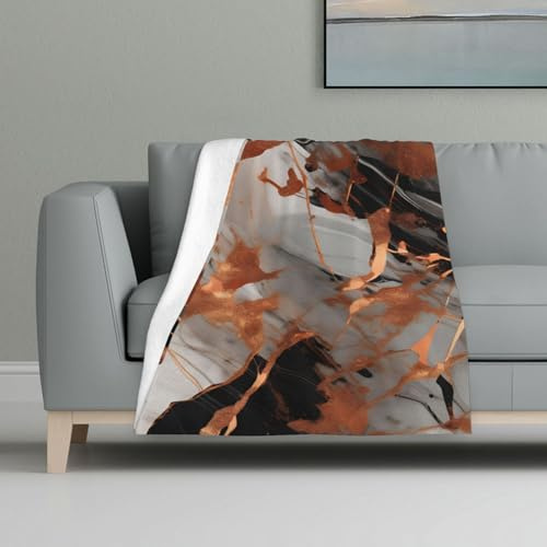 GUOLGP Manta de franela con textura de mármol y estampado de salpicaduras de cobre, suave, cálida y acogedora para decoración del hogar, dormitorio, picnic, invierno y otoño