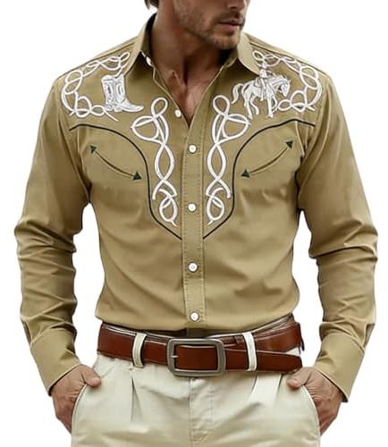 Camicia da cowboy, da uomo, con colletto a risvolto, classica, per il tempo libero, da uomo, camicia western cowboy, camicia con ricamo, per carnevale di Colonia