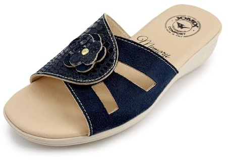 JOMIX Chaussons Femme Été avec Scratch Mules Compensées 4,8 cm Pantoufles Maison Confort Semelle Mémoire de Forme Antidérapantes Bout Ouvert Élégantes avec Fleur Made in Italy