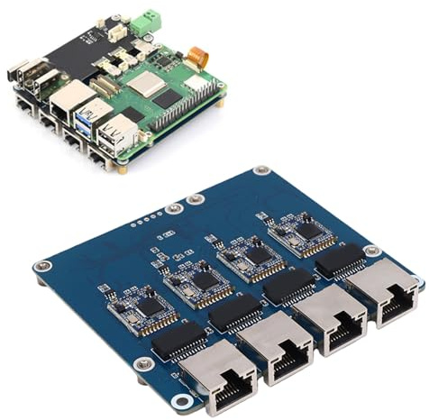 Plyisty Scheda Ethernet PCIe a 4 Porte 2.5G per Pi 5, Adattatore di Rete PCIe RTL8156 Driver 10/100/1000/2500Mbps Plug and Play Gratuito per Server NAS Router