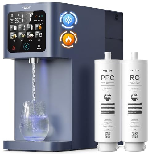 TOKIT T1 Ultra Osmosi Inversa da Tavolo 5-100°C, Distributore Acqua Calda e Fredda con Lampada UV & Filtro RO, 3 Secondi Riscaldamento Rapido, CE & EMC Certificato, Senza Installazione